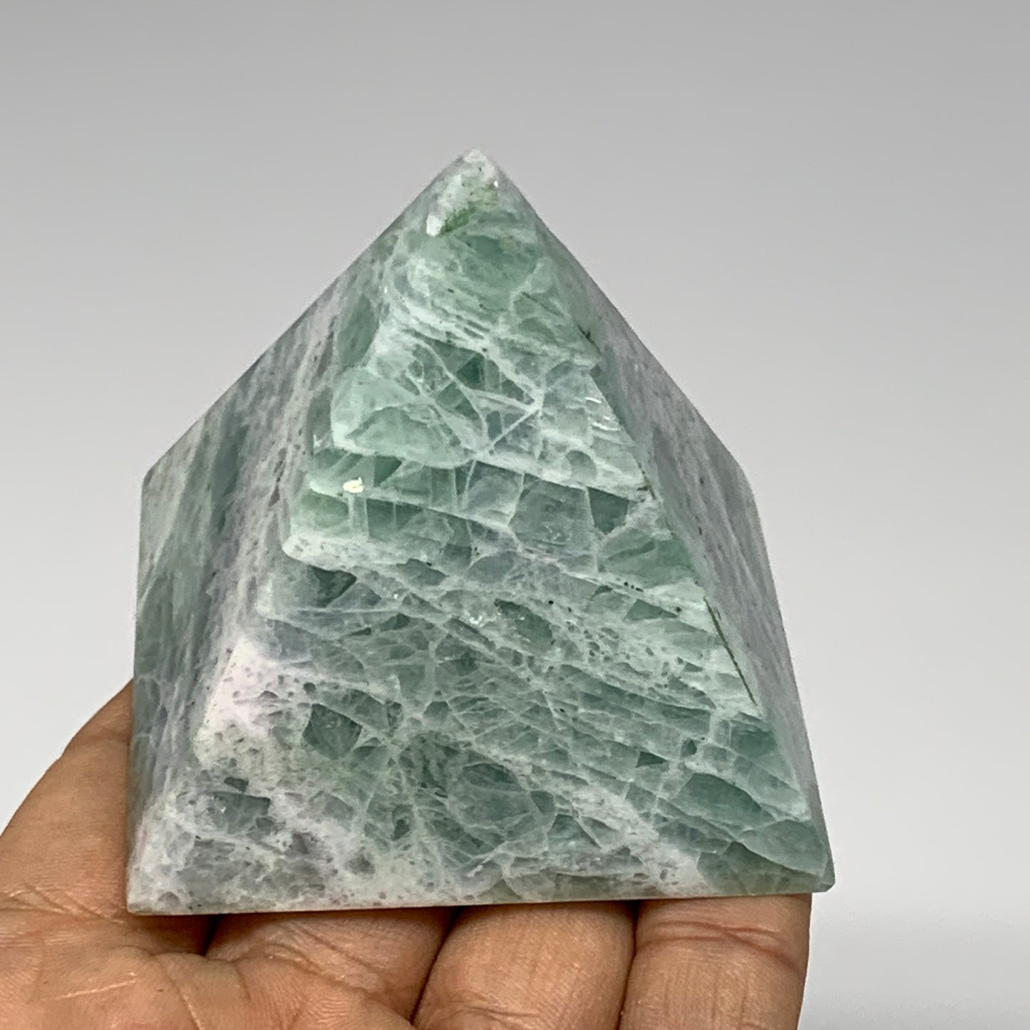 216.3g, 2.3"x2.4" Natural Green Fluorite Pyramid Crystal Gemstone @Mexico, B1861