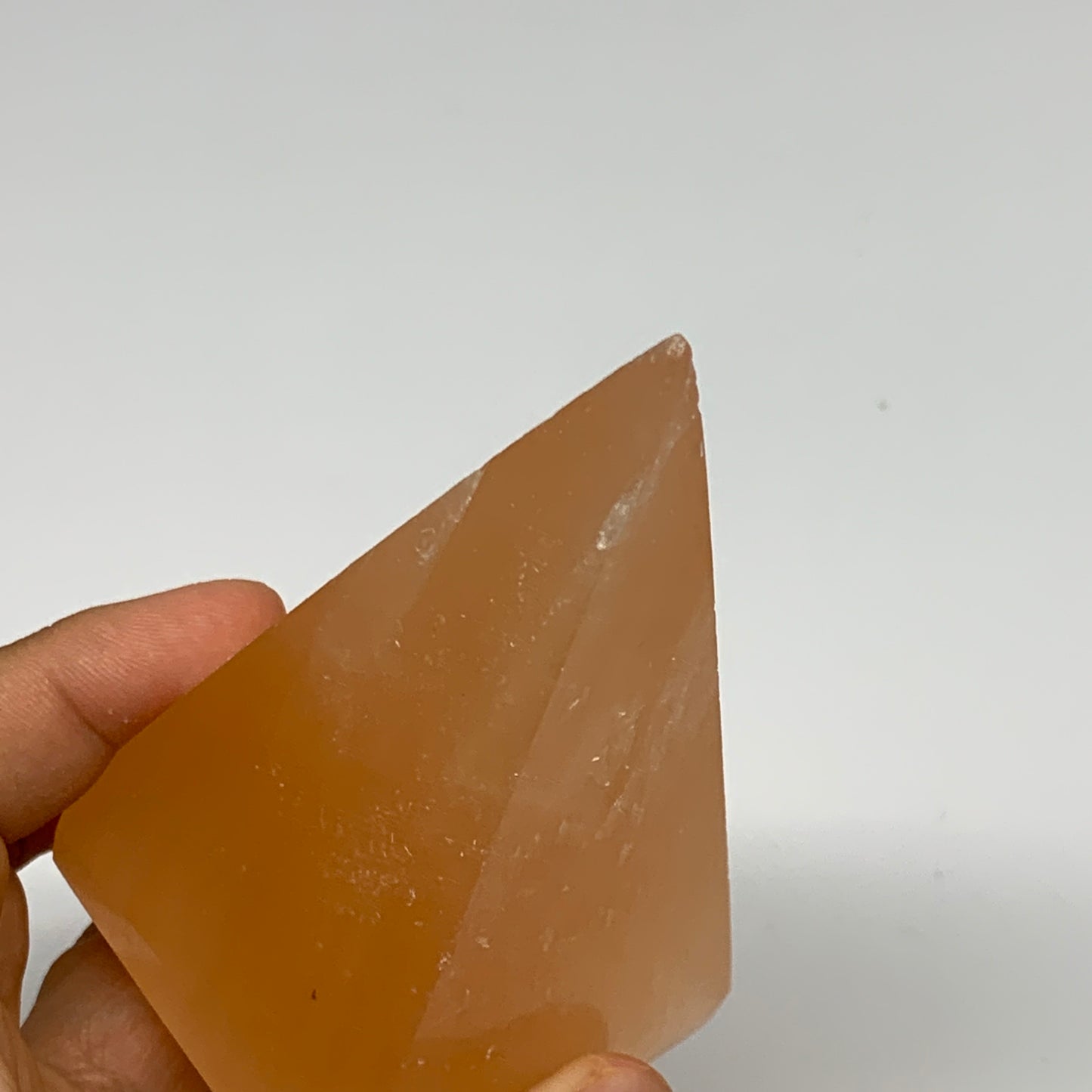 248g, 4"x2.1" Orange Selenite/Satin Spar Pyramid Crystal @Morocco, B24217