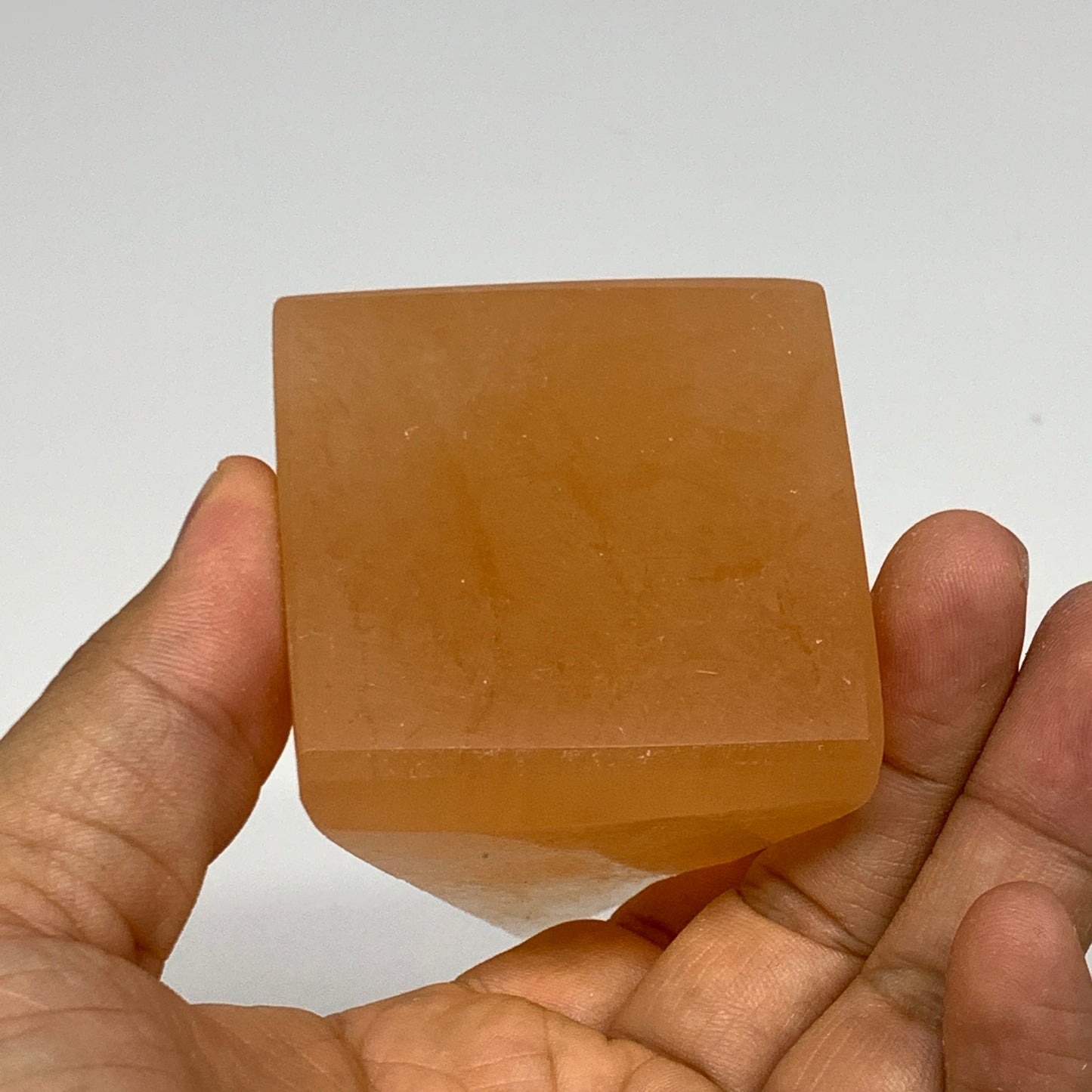 248g, 4"x2.1" Orange Selenite/Satin Spar Pyramid Crystal @Morocco, B24217