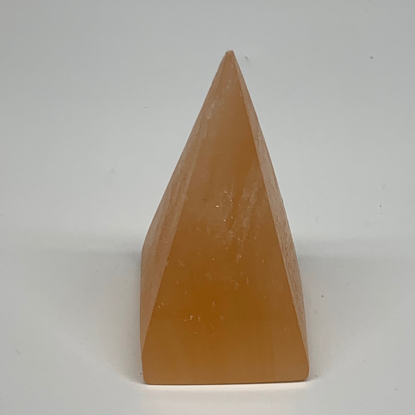 248g, 4"x2.1" Orange Selenite/Satin Spar Pyramid Crystal @Morocco, B24217