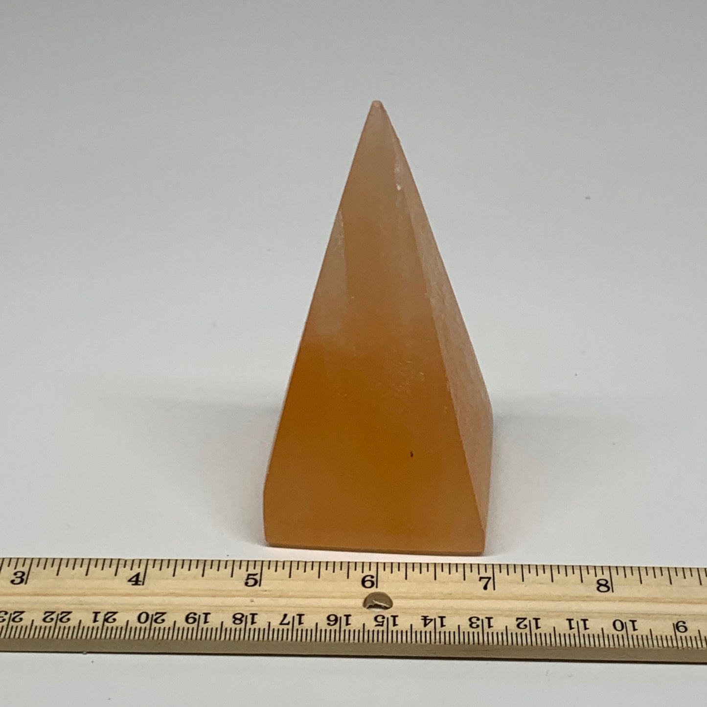 248g, 4"x2.1" Orange Selenite/Satin Spar Pyramid Crystal @Morocco, B24217