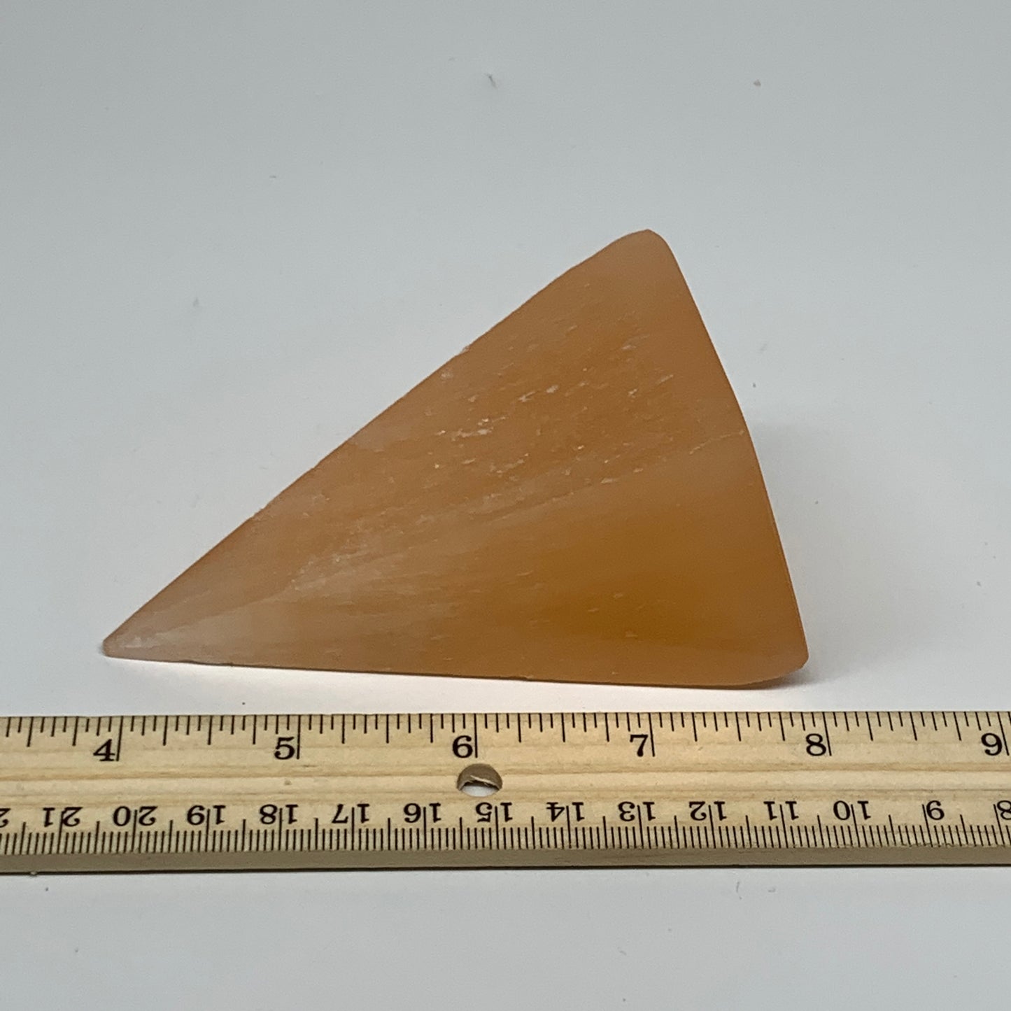 248g, 4"x2.1" Orange Selenite/Satin Spar Pyramid Crystal @Morocco, B24217