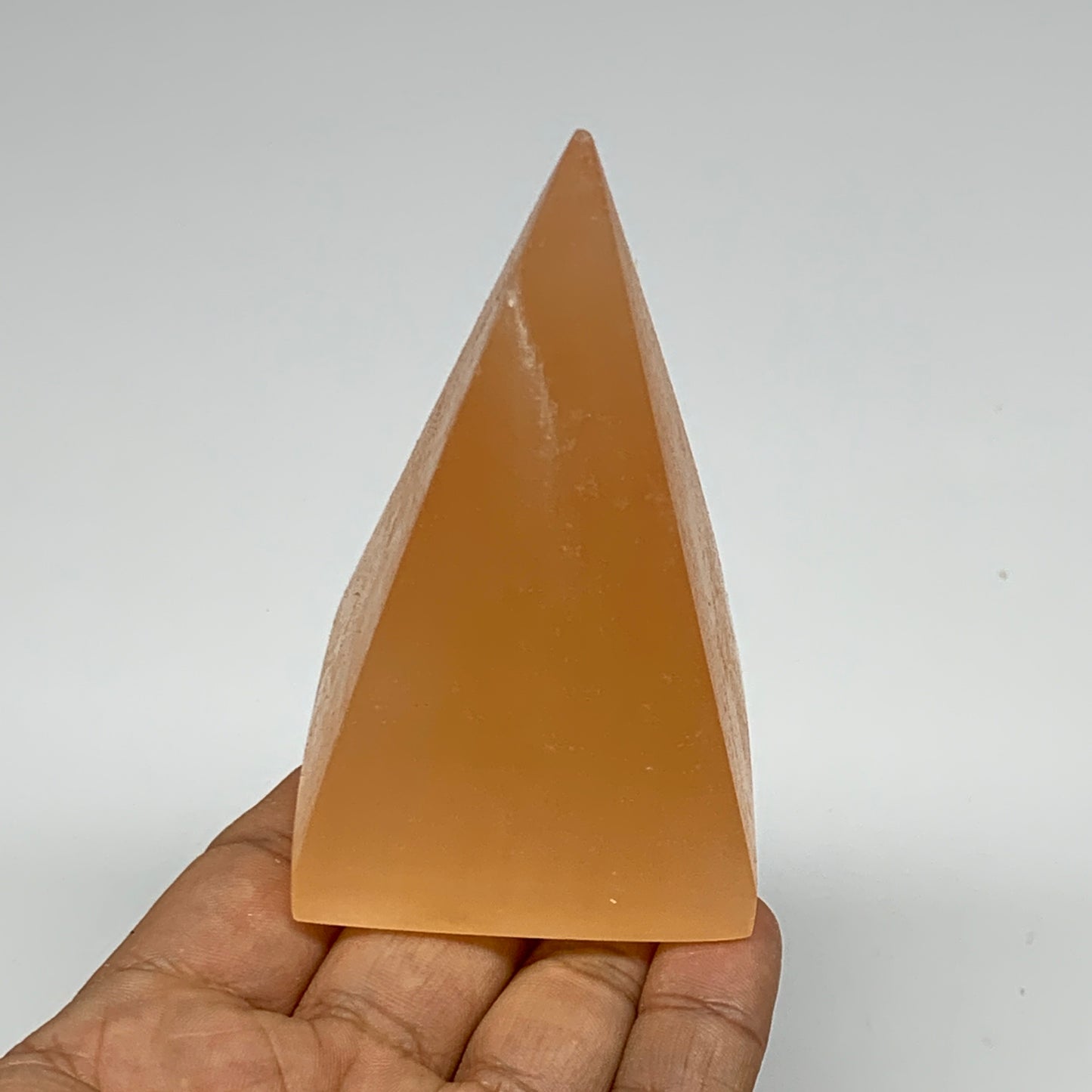 210g, 3.4"x2"  Orange Selenite/Satin Spar Pyramid Crystal @Morocco, B24221