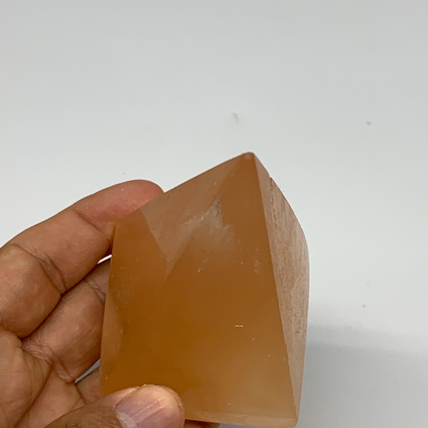 210g, 3.4"x2"  Orange Selenite/Satin Spar Pyramid Crystal @Morocco, B24221