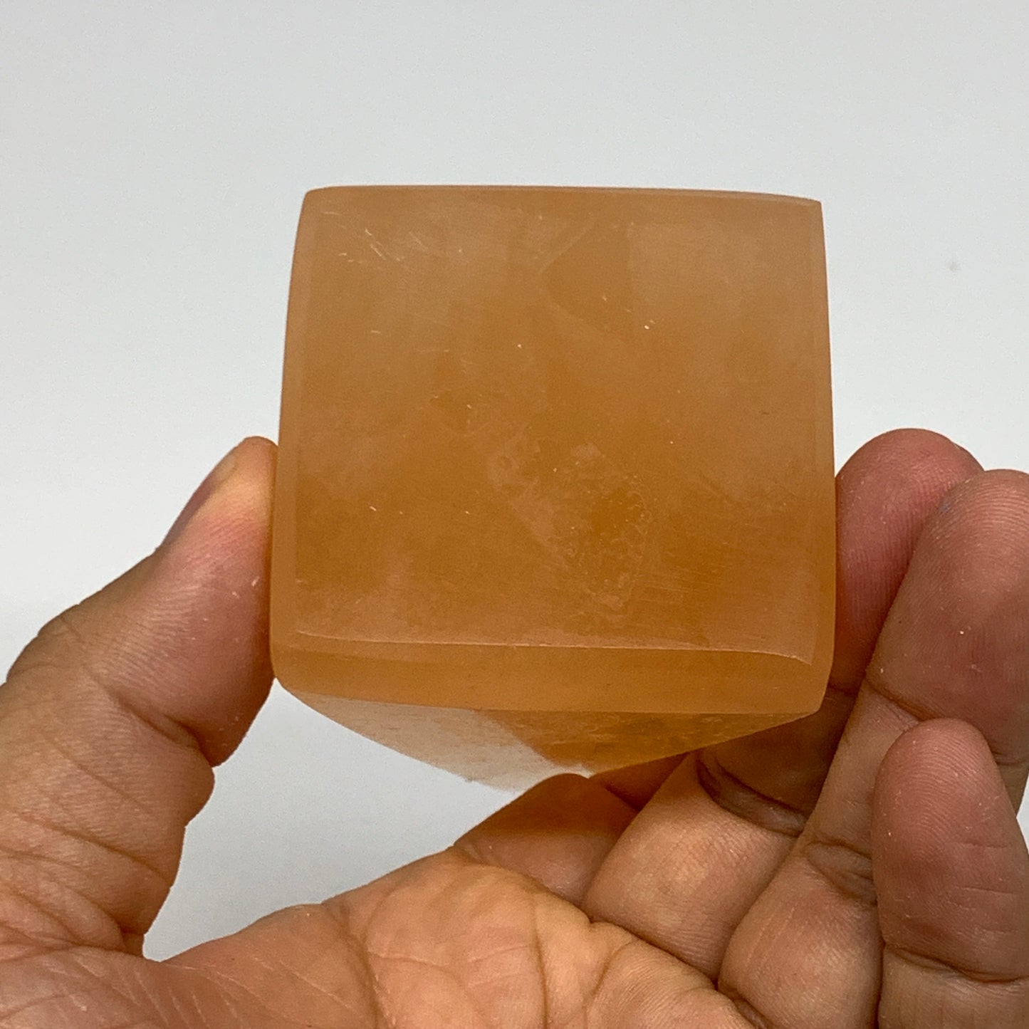 210g, 3.4"x2"  Orange Selenite/Satin Spar Pyramid Crystal @Morocco, B24221