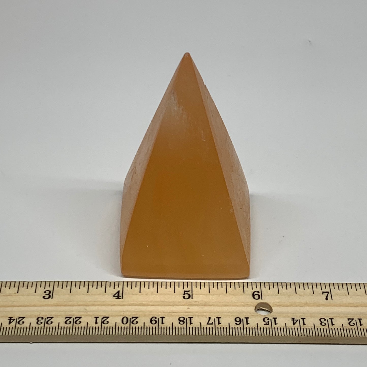 210g, 3.4"x2"  Orange Selenite/Satin Spar Pyramid Crystal @Morocco, B24221