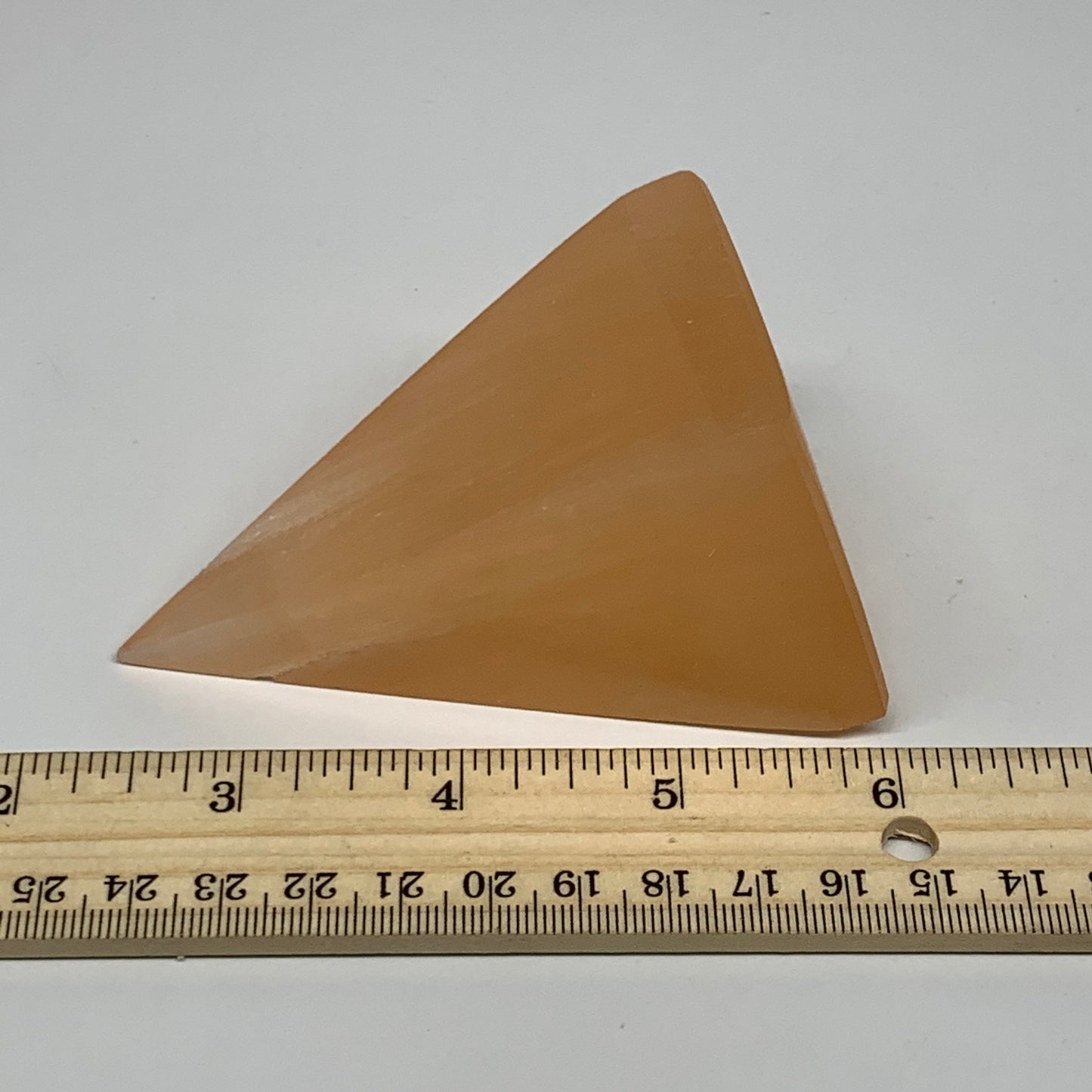 210g, 3.4"x2"  Orange Selenite/Satin Spar Pyramid Crystal @Morocco, B24221