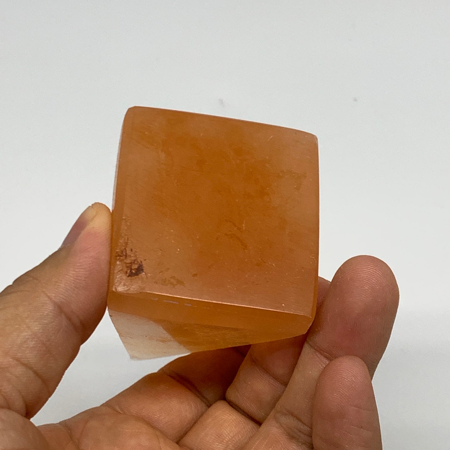 169g, 3.7"x1.8"  Orange Selenite/Satin Spar Pyramid Crystal @Morocco, B24225