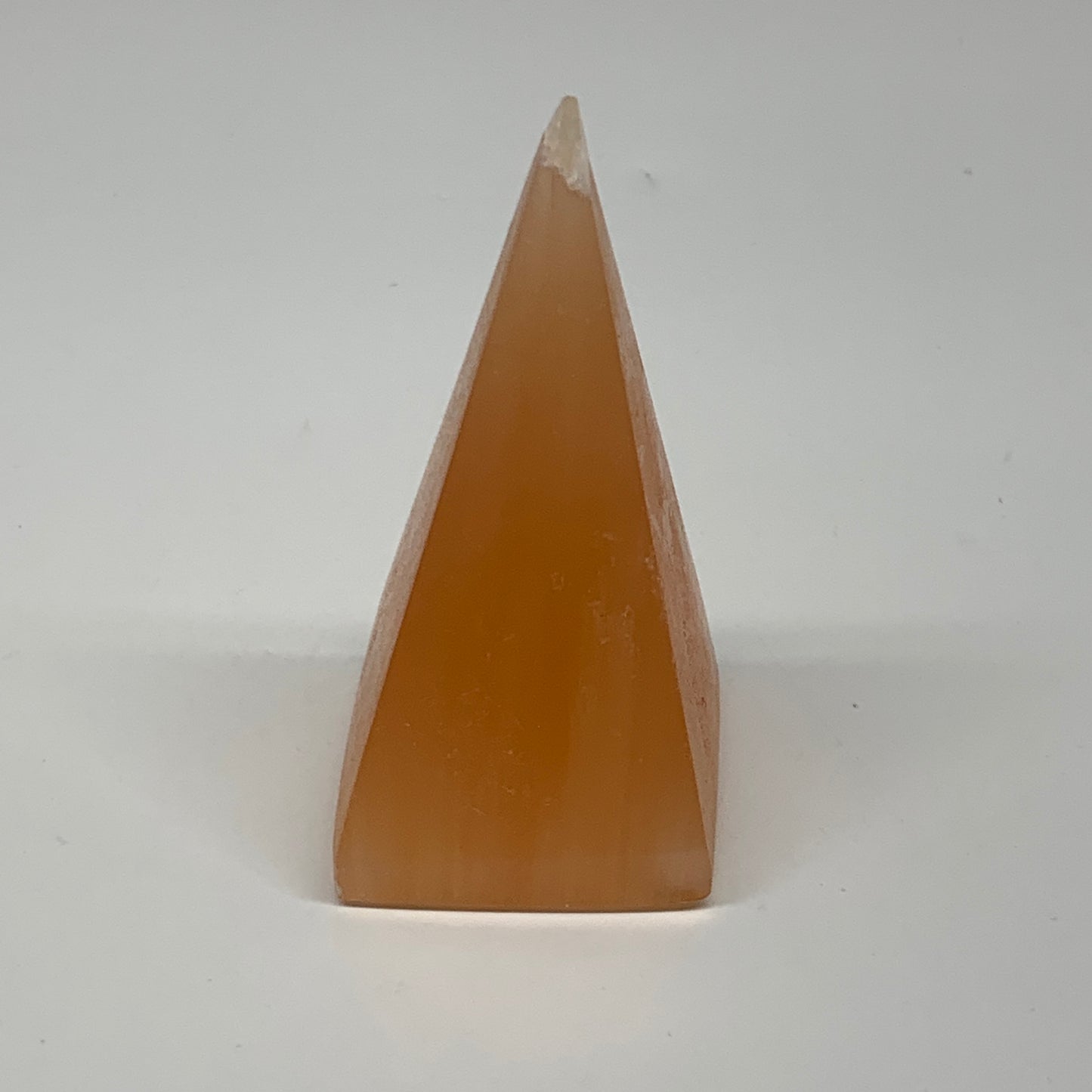 169g, 3.7"x1.8"  Orange Selenite/Satin Spar Pyramid Crystal @Morocco, B24225