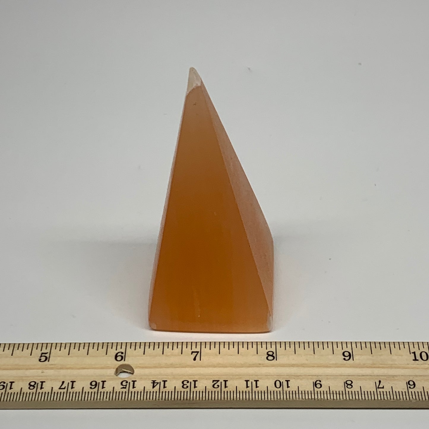 169g, 3.7"x1.8"  Orange Selenite/Satin Spar Pyramid Crystal @Morocco, B24225