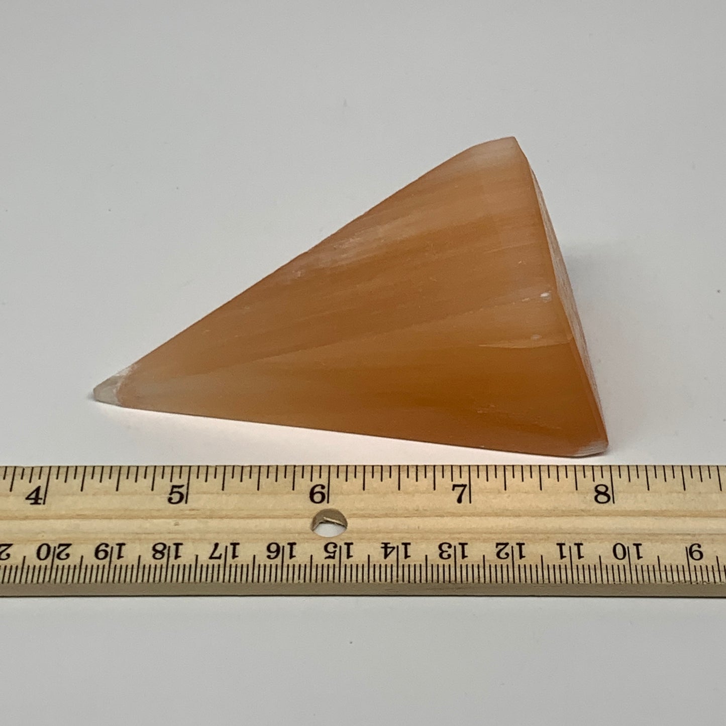 169g, 3.7"x1.8"  Orange Selenite/Satin Spar Pyramid Crystal @Morocco, B24225