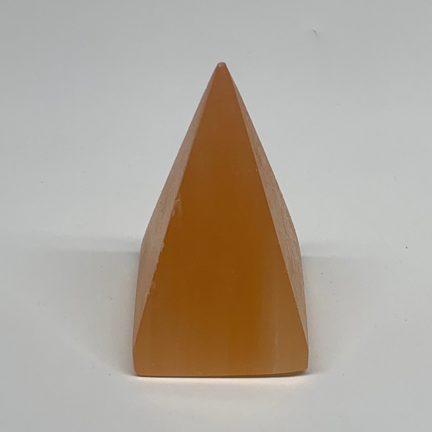 218g, 3.4"x2"  Orange Selenite/Satin Spar Pyramid Crystal @Morocco, B24226