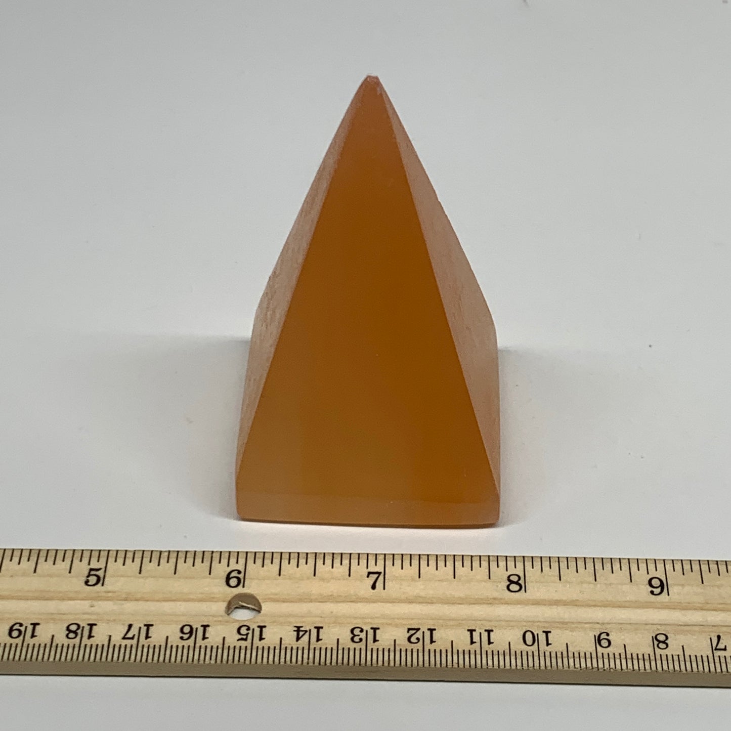 218g, 3.4"x2"  Orange Selenite/Satin Spar Pyramid Crystal @Morocco, B24226