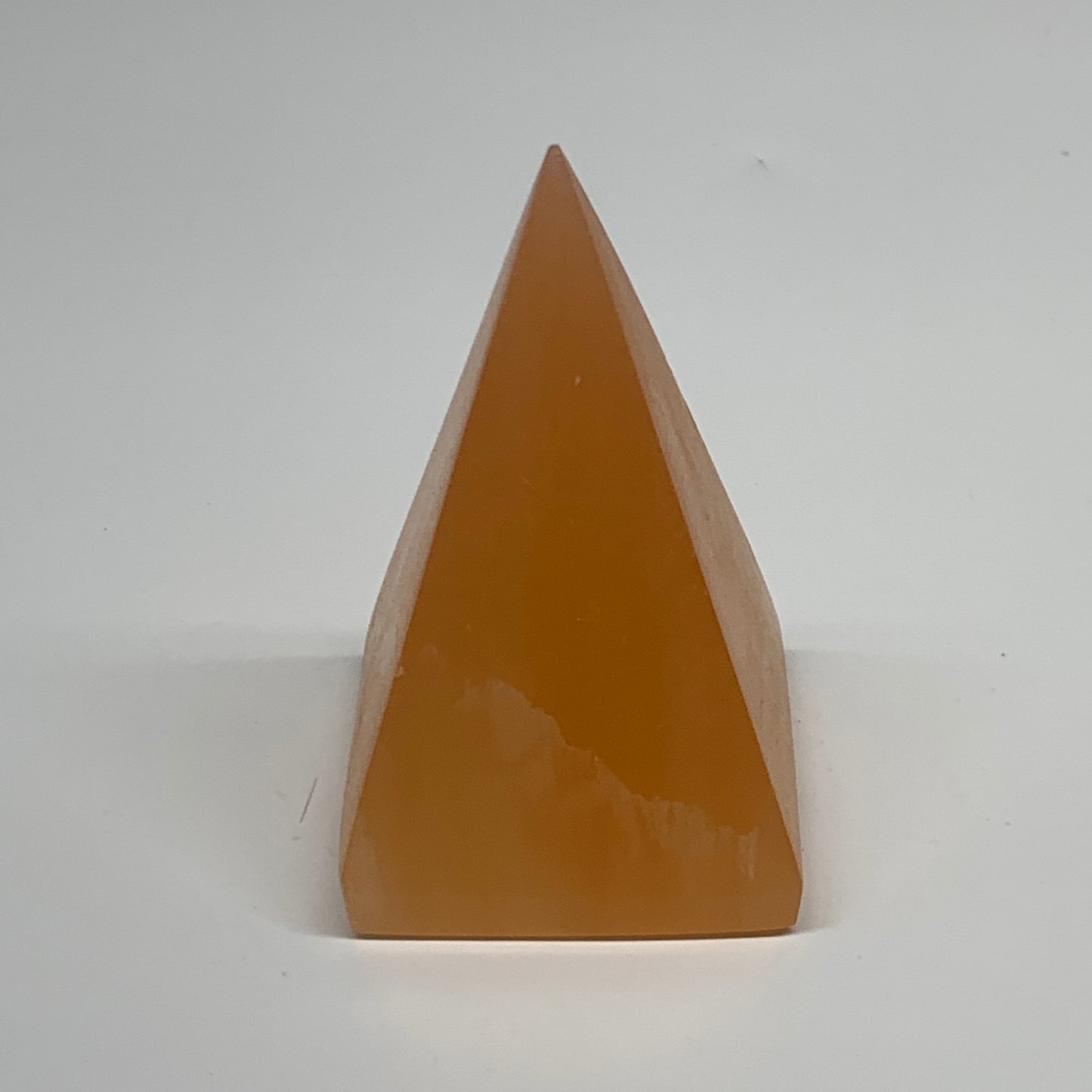 252g, 3.6"x2.2"  Orange Selenite/Satin Spar Pyramid Crystal @Morocco, B24228