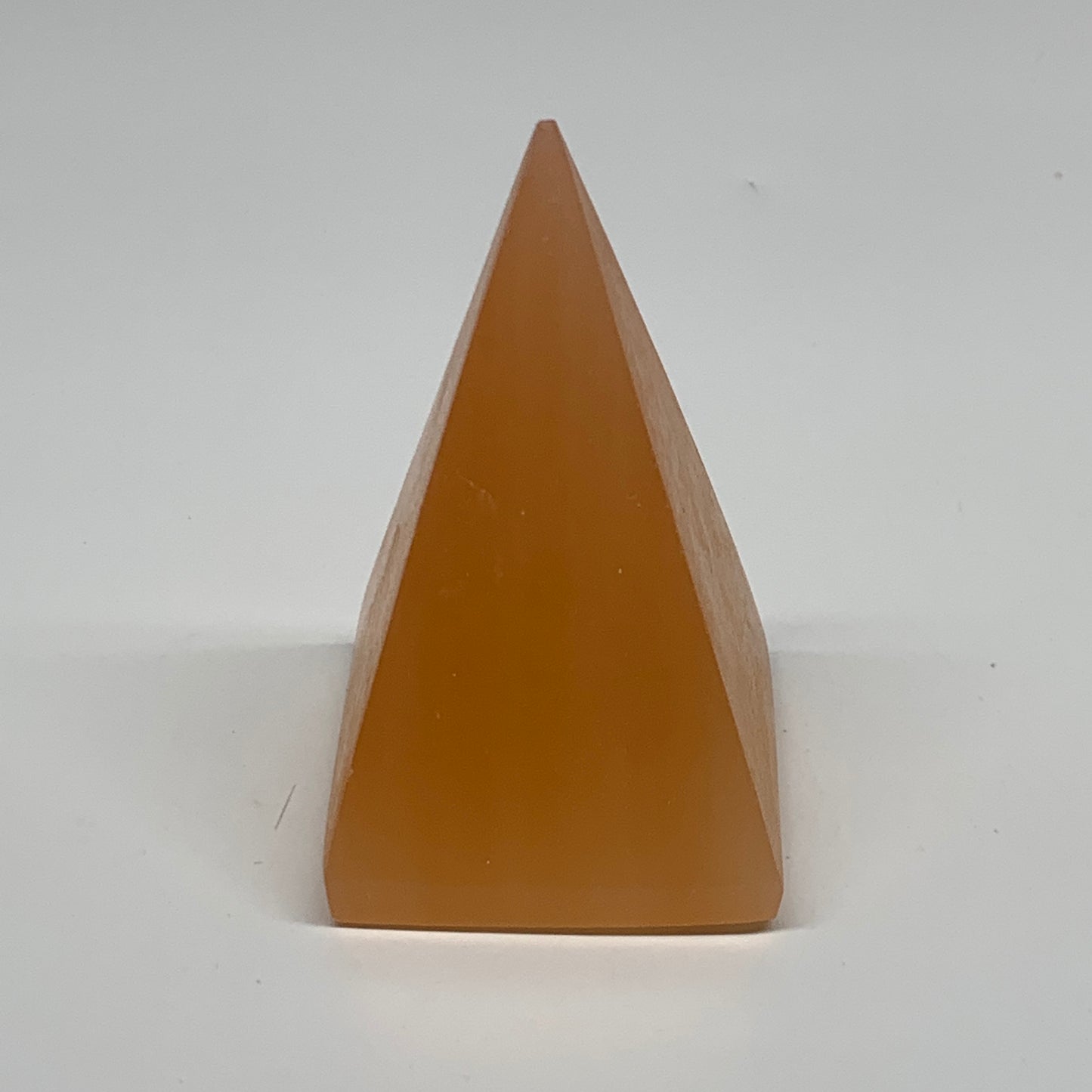 252g, 3.6"x2.2"  Orange Selenite/Satin Spar Pyramid Crystal @Morocco, B24228