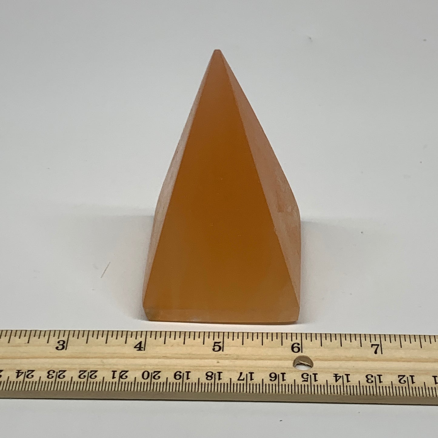 252g, 3.6"x2.2"  Orange Selenite/Satin Spar Pyramid Crystal @Morocco, B24228