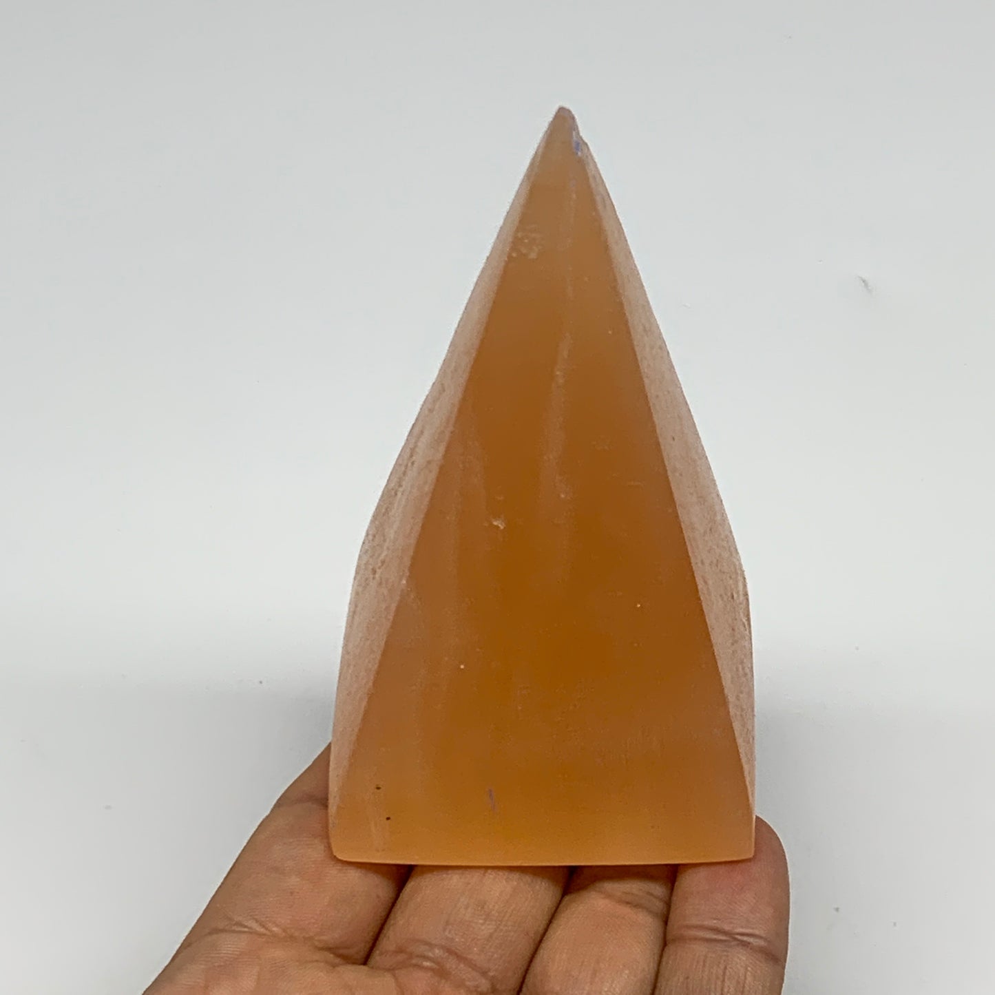 236g, 3.6"x2.2"  Orange Selenite/Satin Spar Pyramid Crystal @Morocco, B24229