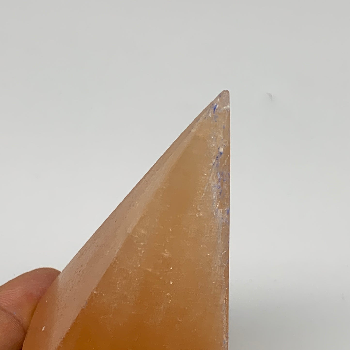 236g, 3.6"x2.2"  Orange Selenite/Satin Spar Pyramid Crystal @Morocco, B24229