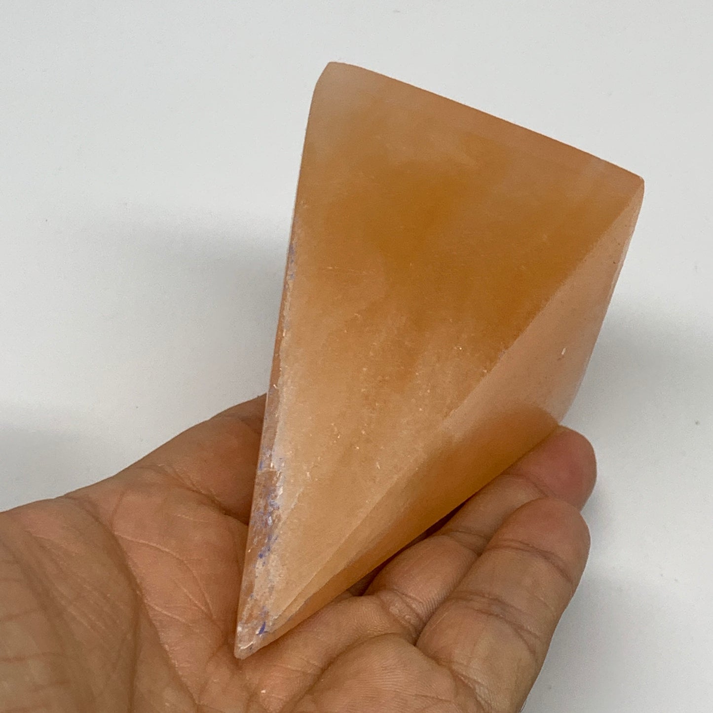 236g, 3.6"x2.2"  Orange Selenite/Satin Spar Pyramid Crystal @Morocco, B24229