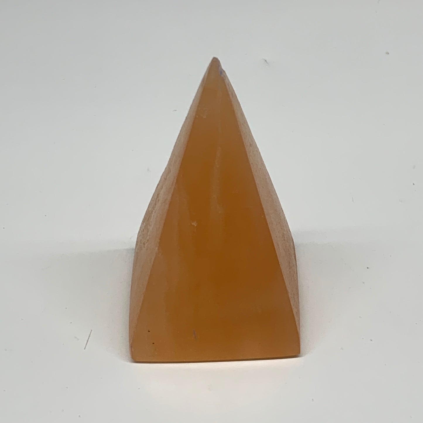 236g, 3.6"x2.2"  Orange Selenite/Satin Spar Pyramid Crystal @Morocco, B24229