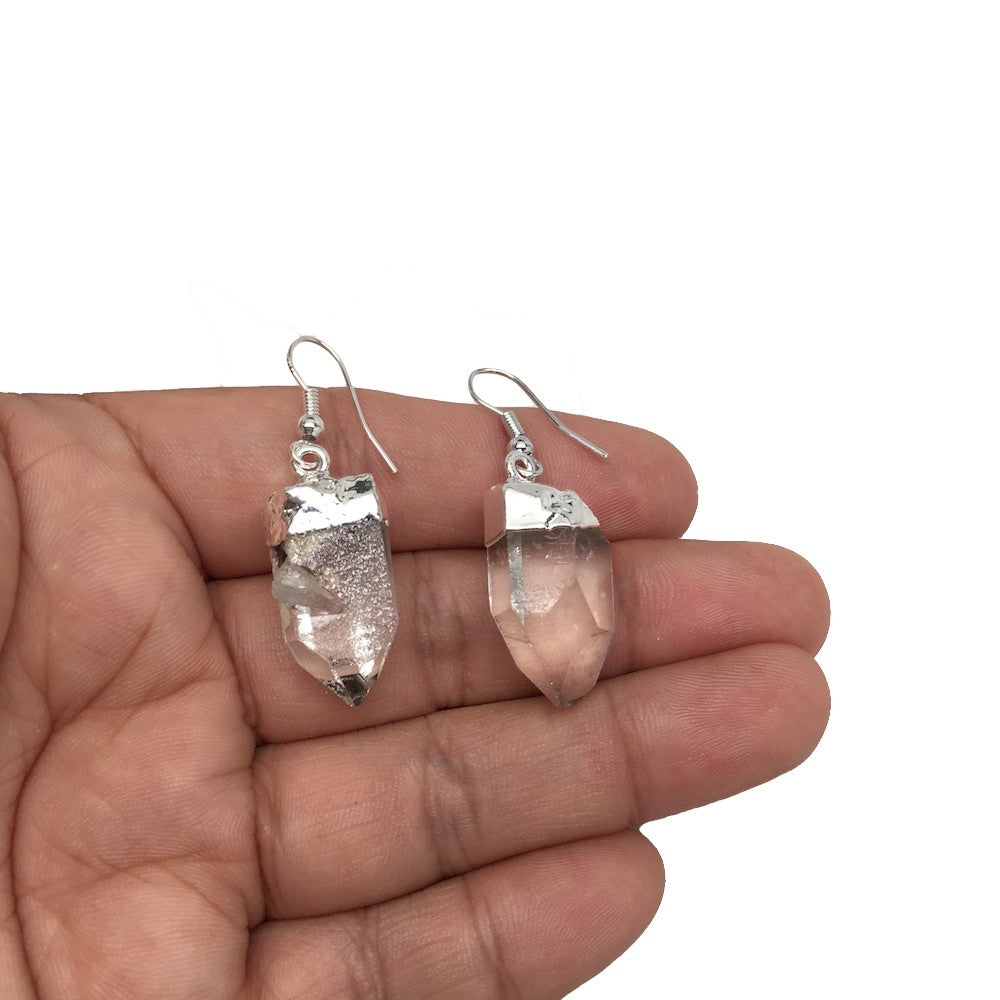 45.5 cts Pair of Natural Quartz Point Earrings Silver Plated  from Brazil, C754 - watangem.com