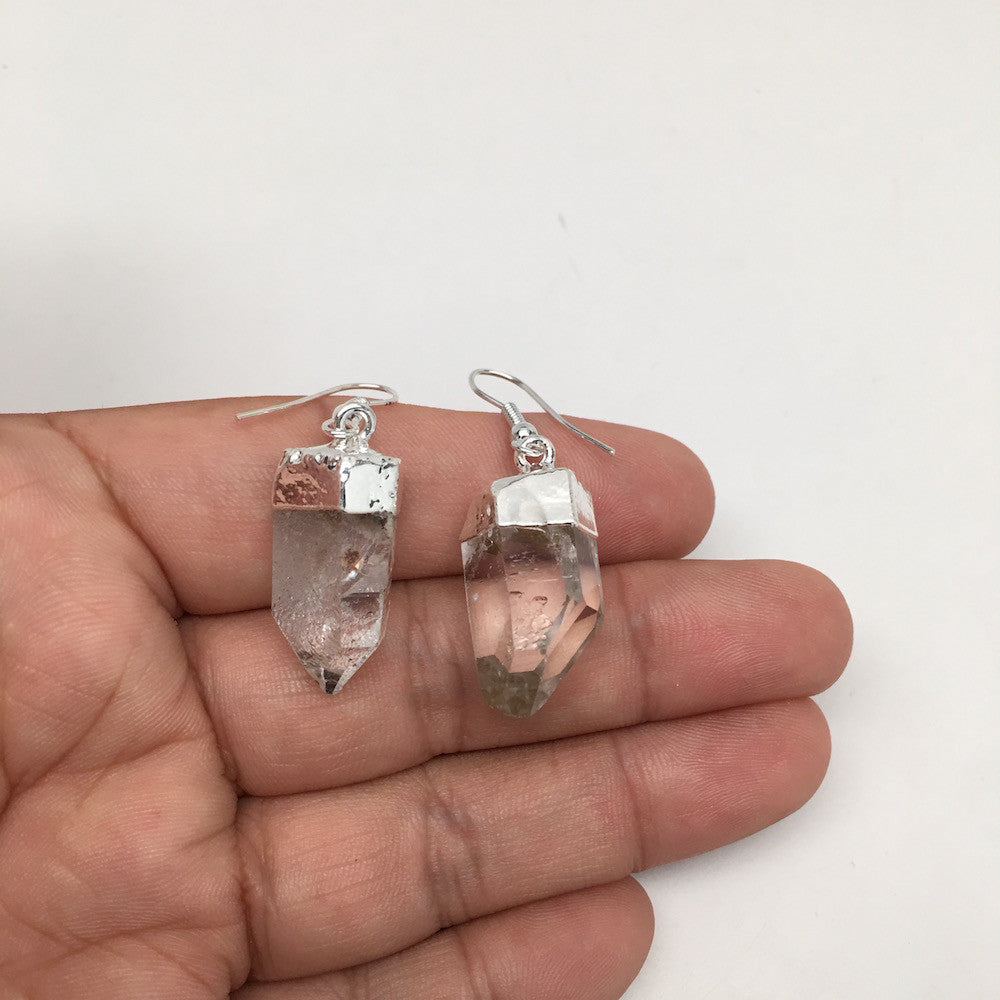 45.5 cts Pair of Natural Quartz Point Earrings Silver Plated  from Brazil, C754 - watangem.com