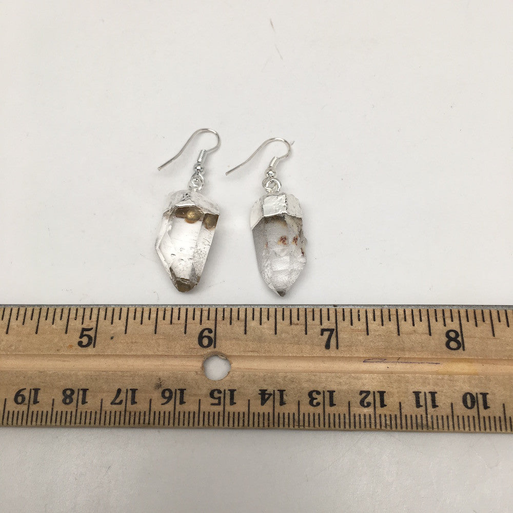 45.5 cts Pair of Natural Quartz Point Earrings Silver Plated  from Brazil, C754 - watangem.com