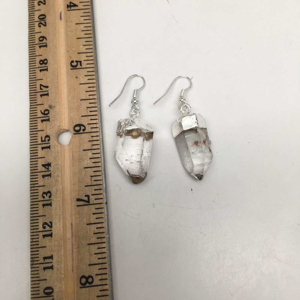 45.5 cts Pair of Natural Quartz Point Earrings Silver Plated  from Brazil, C754 - watangem.com