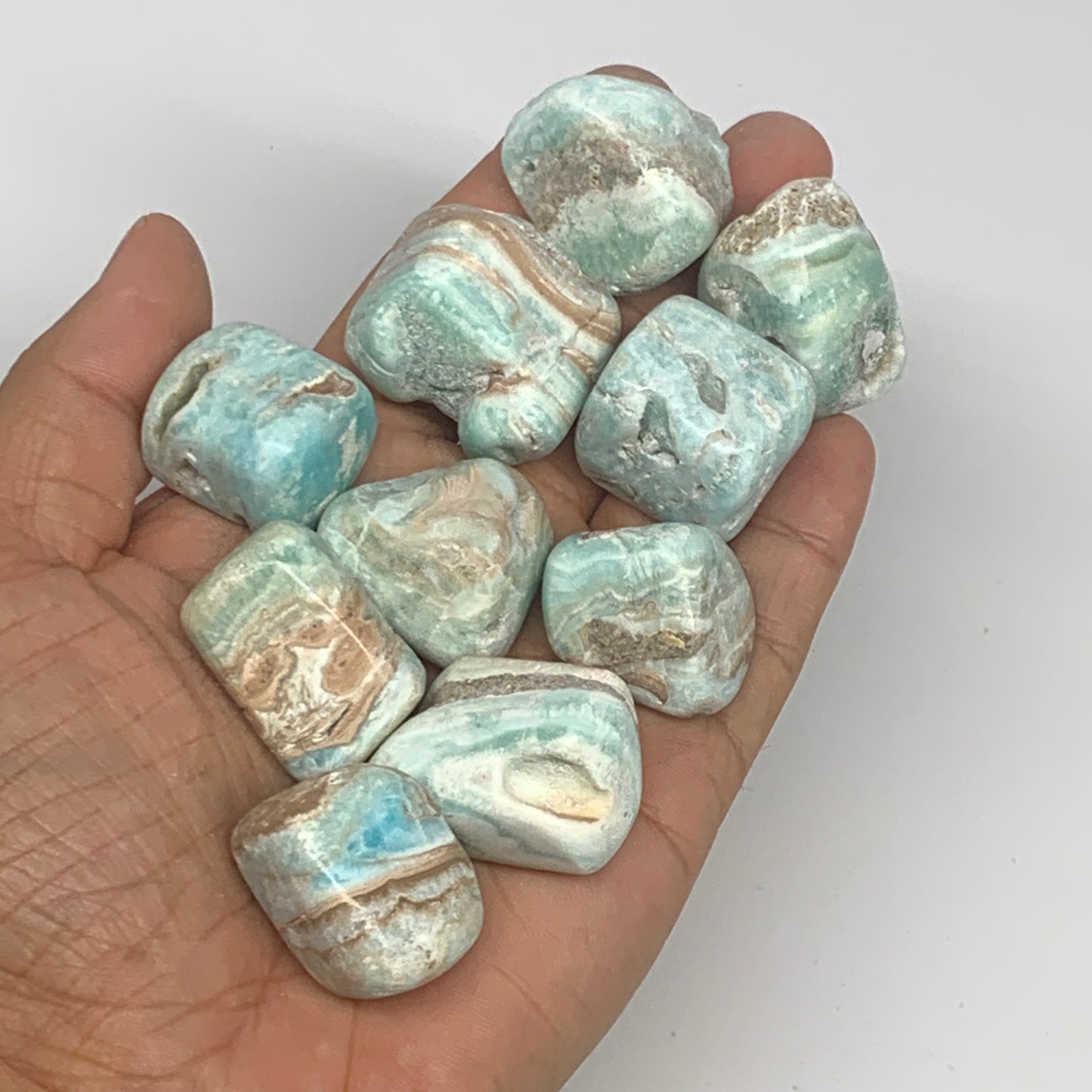 206.4g, 0.9"-1.2", 10pcs, Blue Aragonite Tumbled Stones @Afghanistan, B26682