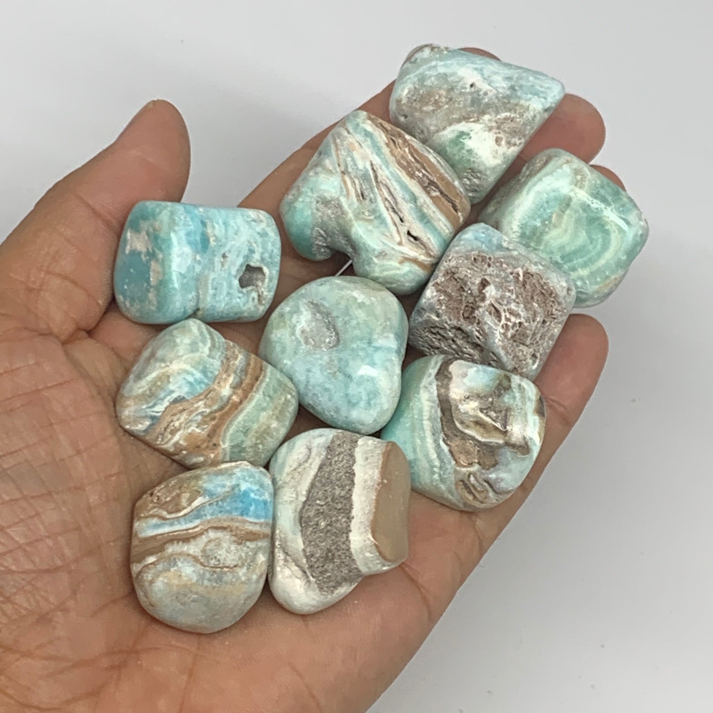 206.4g, 0.9"-1.2", 10pcs, Blue Aragonite Tumbled Stones @Afghanistan, B26682