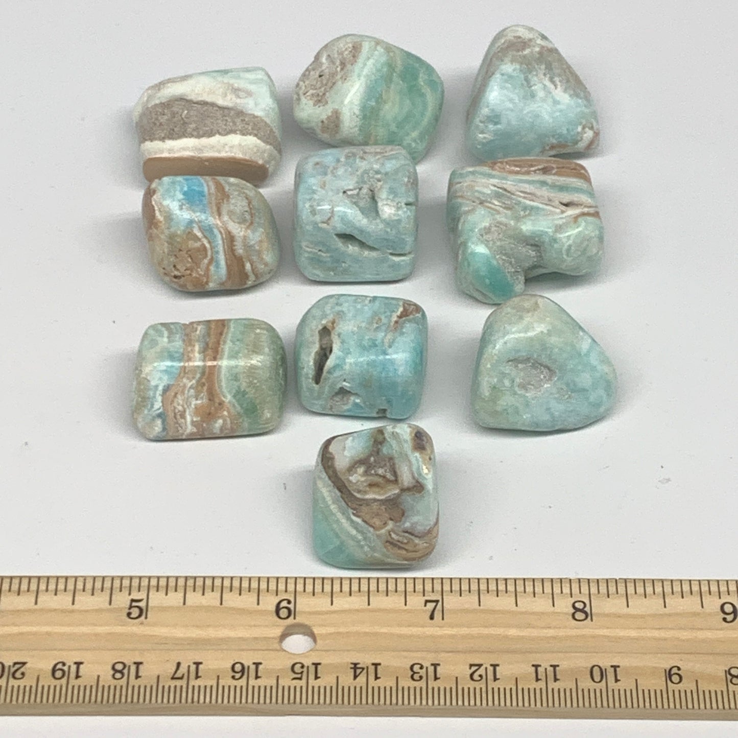 206.4g, 0.9"-1.2", 10pcs, Blue Aragonite Tumbled Stones @Afghanistan, B26682