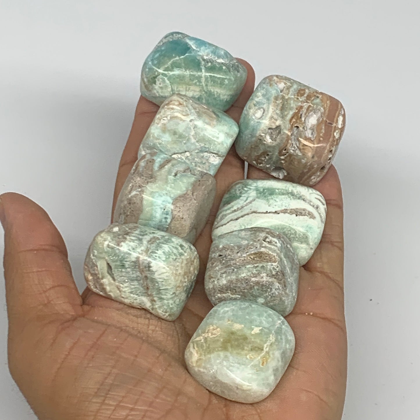 240.4g, 1"-1.3", 8pcs, Blue Aragonite Tumbled Stones @Afghanistan, B26684