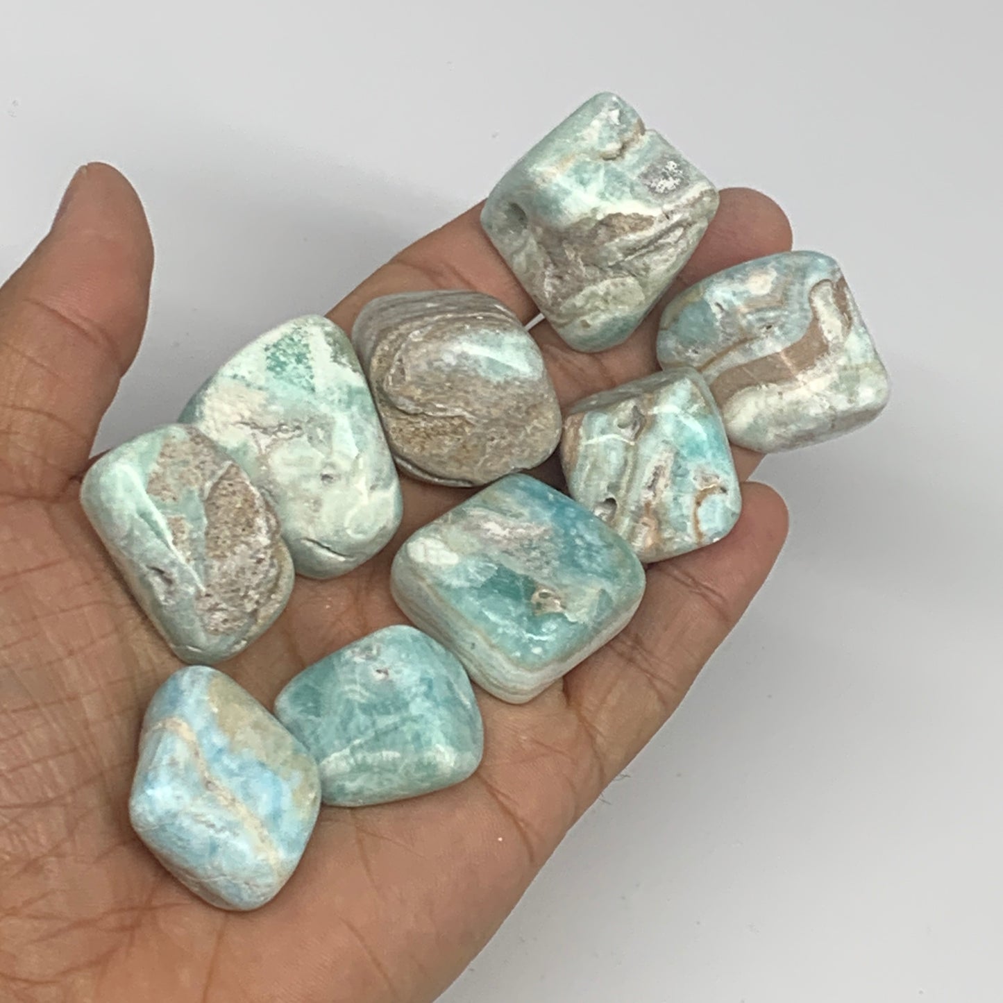 186.9g, 0.9"-1.2", 9pcs, Blue Aragonite Tumbled Stones @Afghanistan, B26686