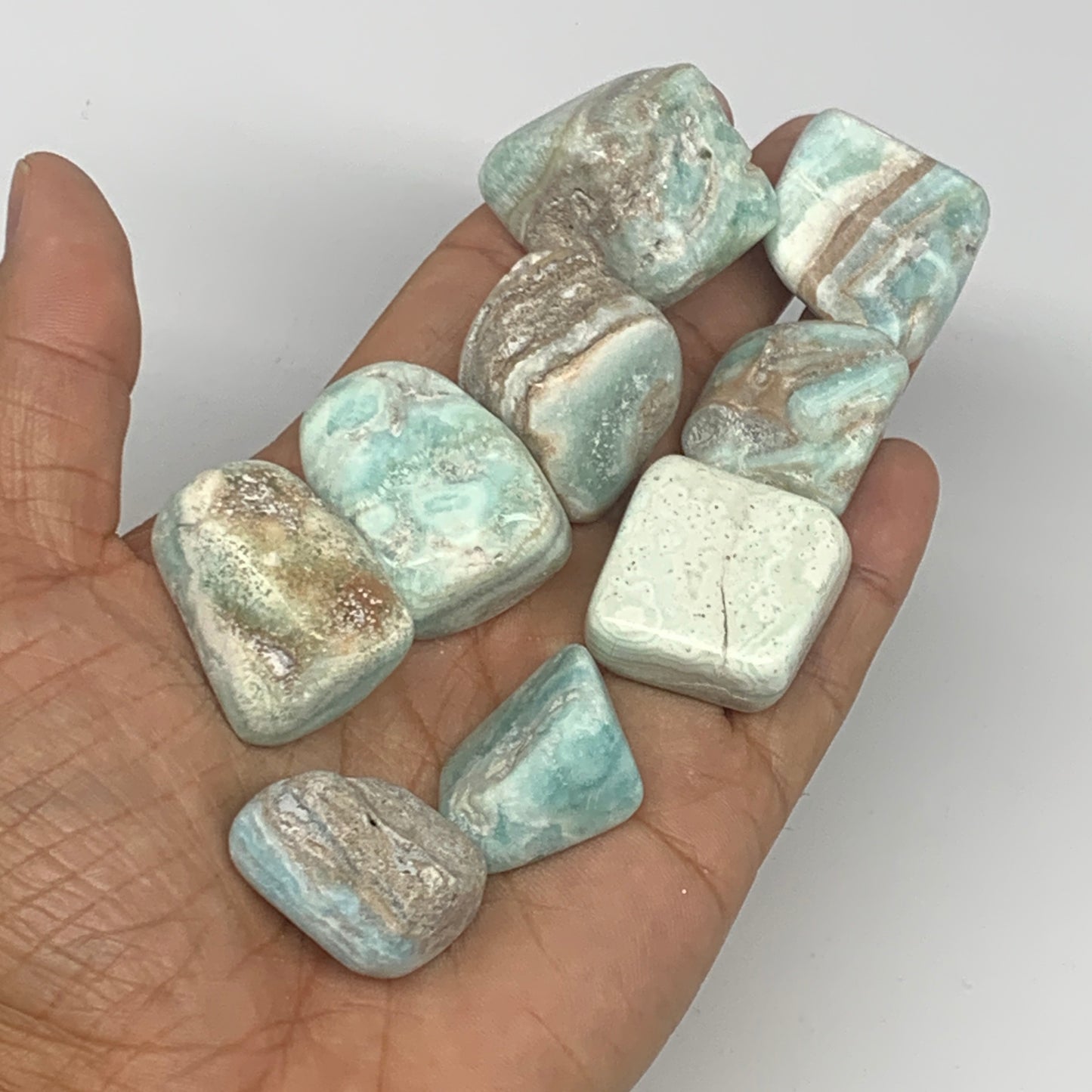 186.9g, 0.9"-1.2", 9pcs, Blue Aragonite Tumbled Stones @Afghanistan, B26686