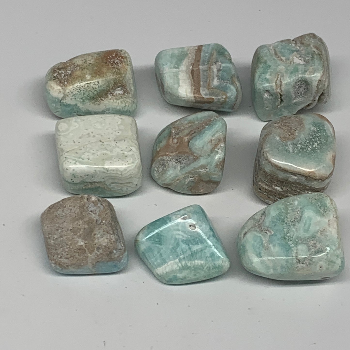 186.9g, 0.9"-1.2", 9pcs, Blue Aragonite Tumbled Stones @Afghanistan, B26686