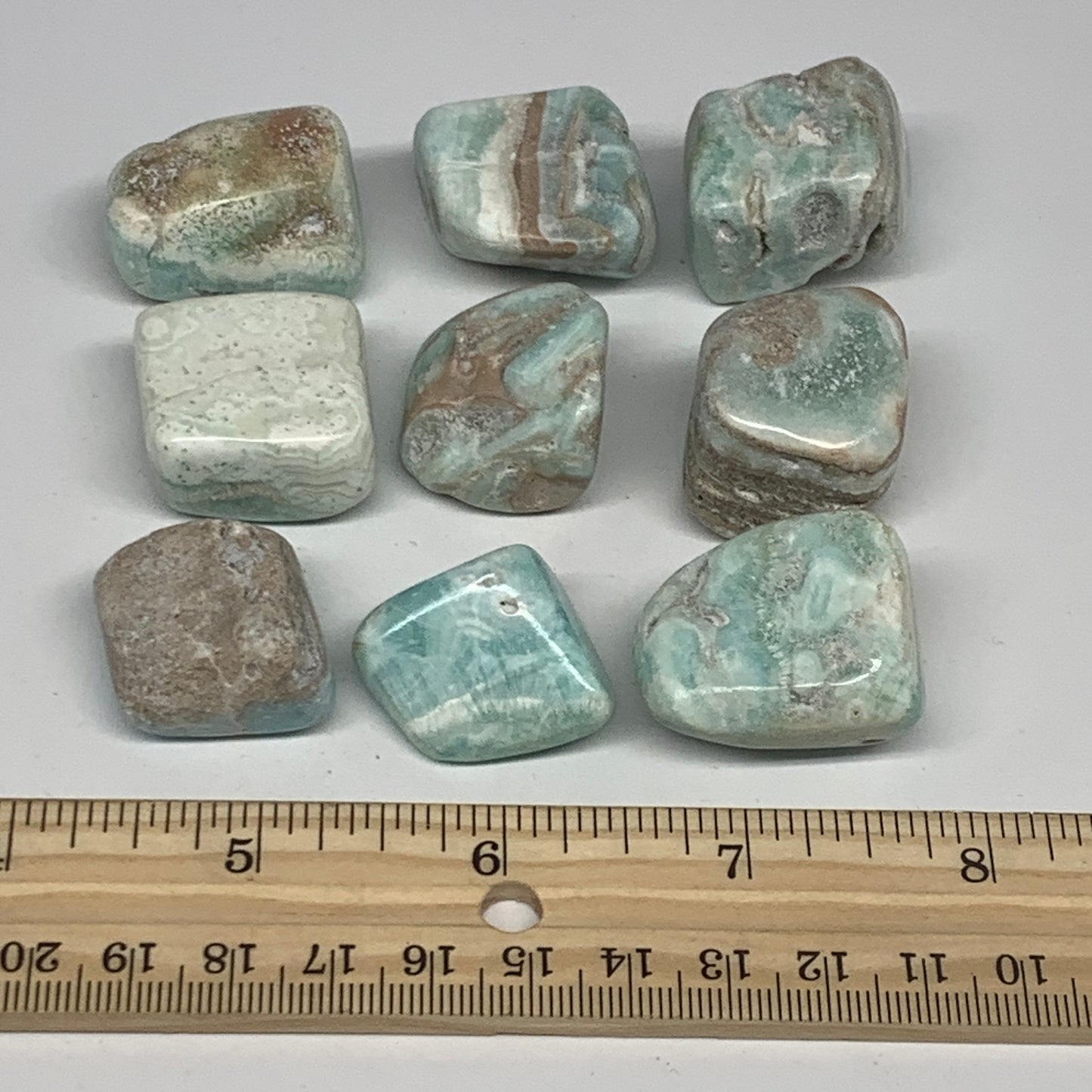 186.9g, 0.9"-1.2", 9pcs, Blue Aragonite Tumbled Stones @Afghanistan, B26686