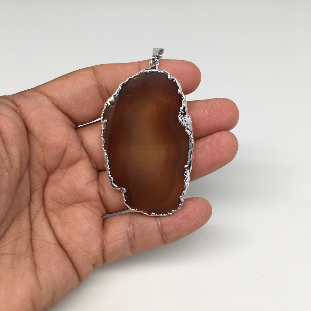 99.5cts, 2.7"x1.5" Gray Agate Druzy Geode Pendant Silver Plated @Brazil, Bp1218 - watangem.com