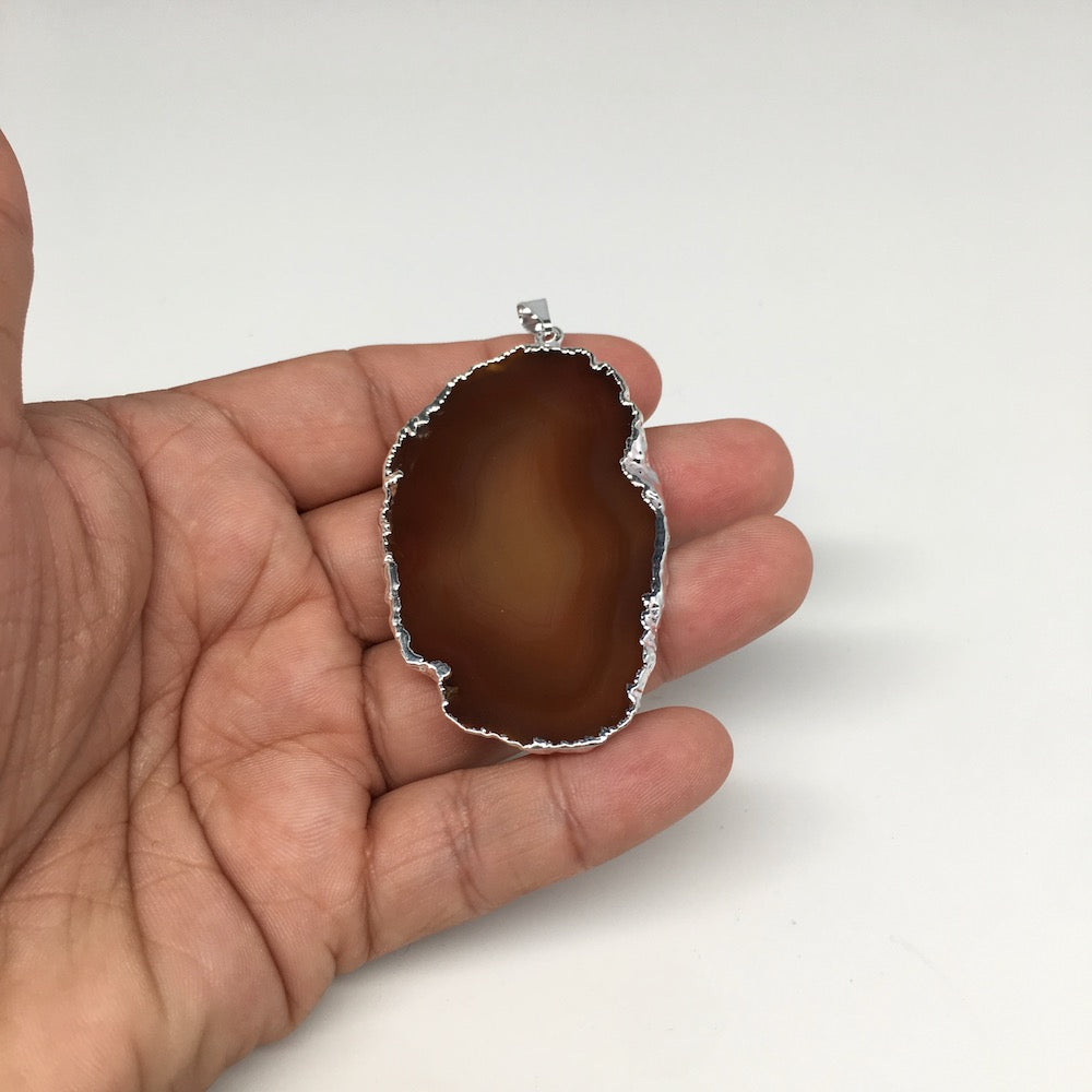 99.5cts, 2.7"x1.5" Gray Agate Druzy Geode Pendant Silver Plated @Brazil, Bp1218 - watangem.com