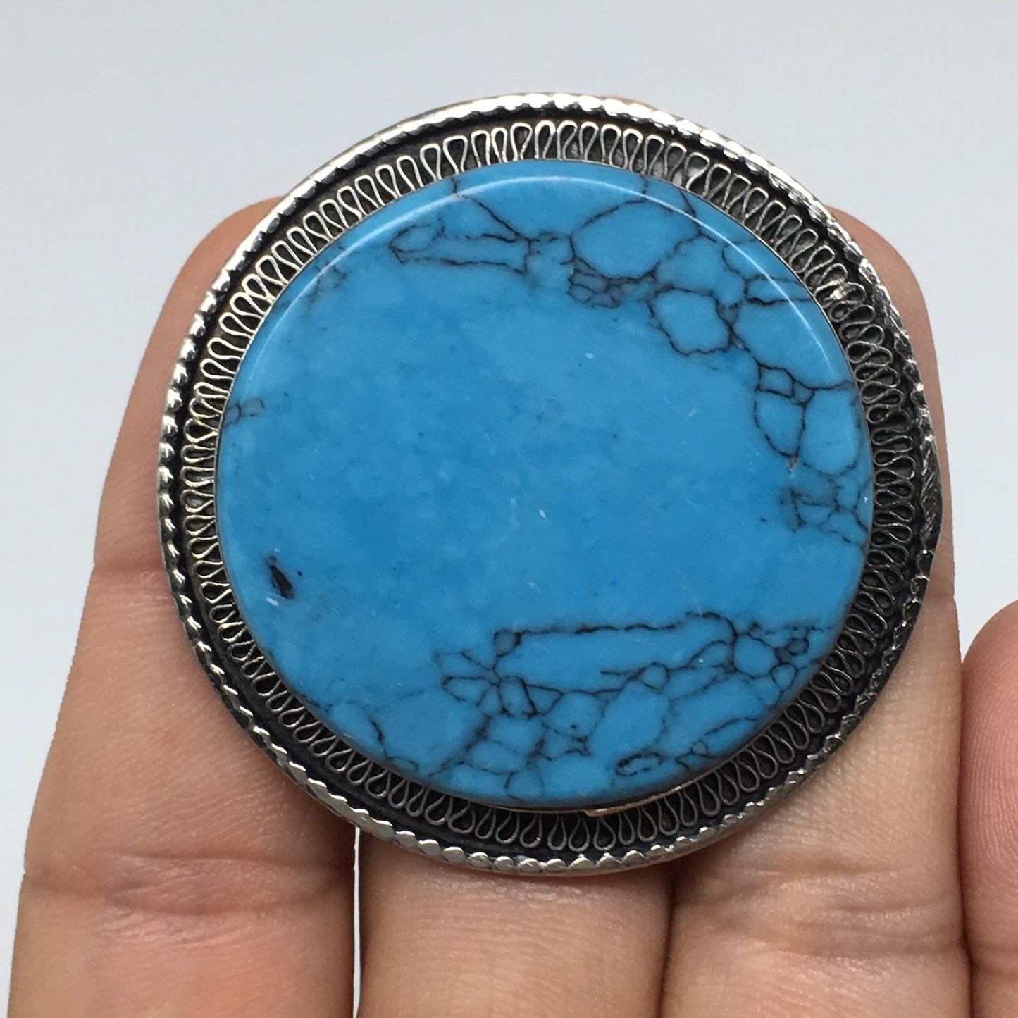 1.8" Turkmen Ring Afghan Tribal Round Synthetic Blue Turquoise, 8, 8.5, 9, TR117