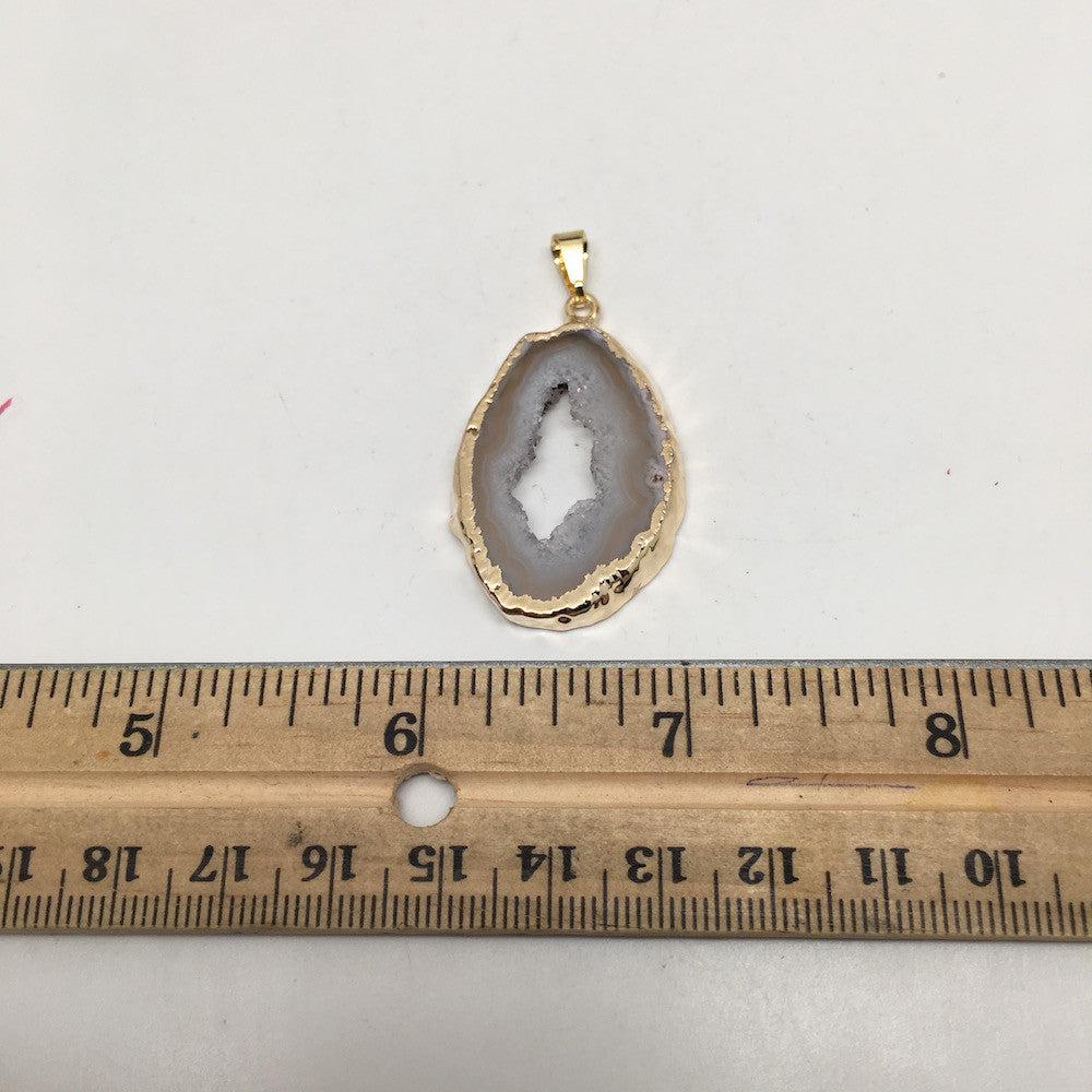 29 cts Agate Druzy Slice Geode Pendant Electroplated Gold Plated @Brazil, C901 - watangem.com