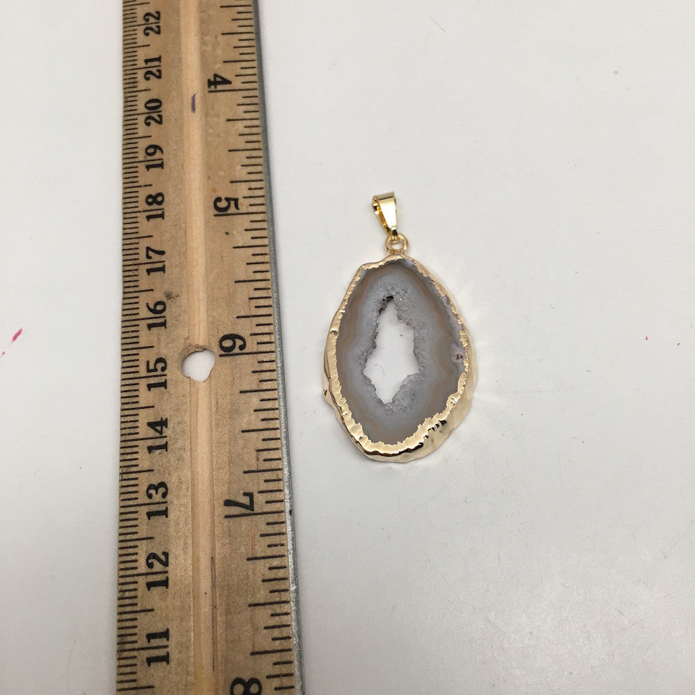 29 cts Agate Druzy Slice Geode Pendant Electroplated Gold Plated @Brazil, C901 - watangem.com