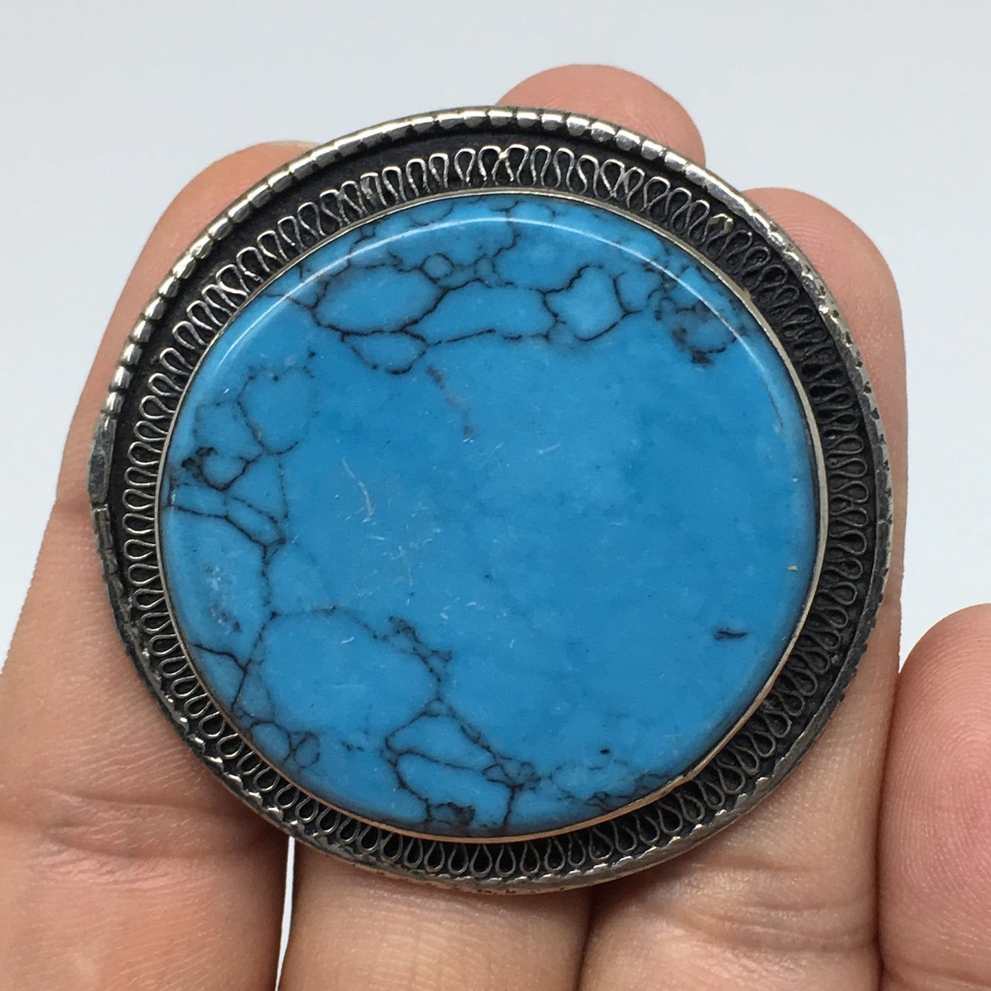 1.8" Turkmen Ring Afghan Tribal Round Synthetic Blue Turquoise, 8, 8.5, 9, TR117