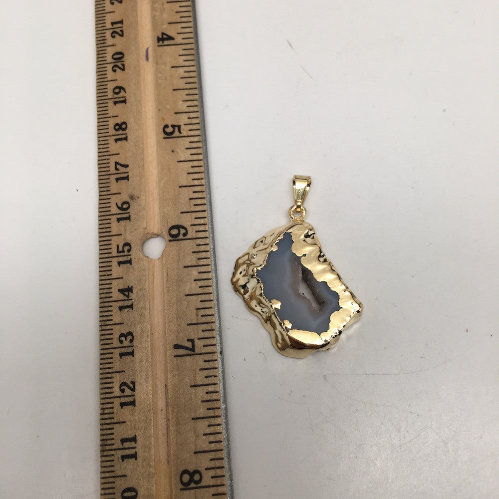 30.5 cts Agate Druzy Slice Geode Pendant Electroplated Gold Plated @Brazil, C914 - watangem.com