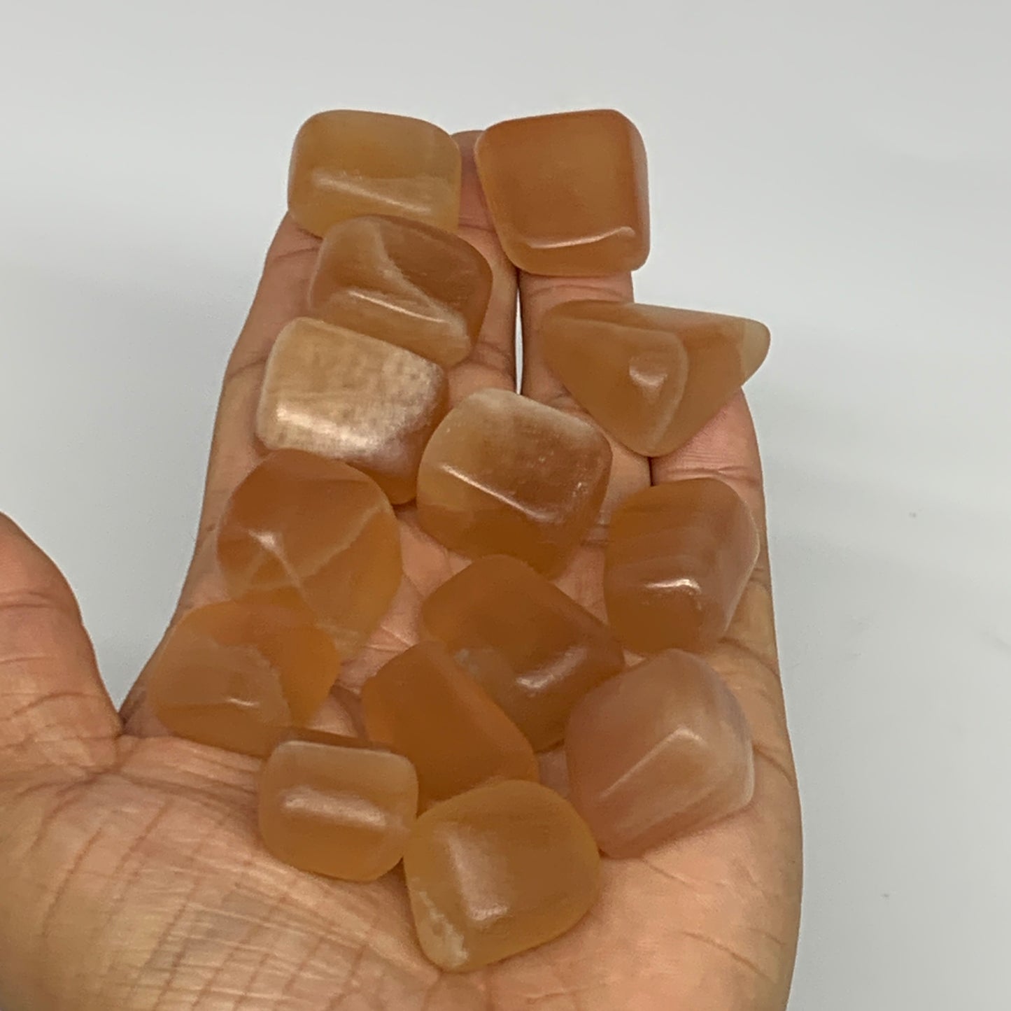 156.9g, 0.7"-1.1", 14pcs, Honey Calcite Tumbled Stones @Afghanistan, B26739