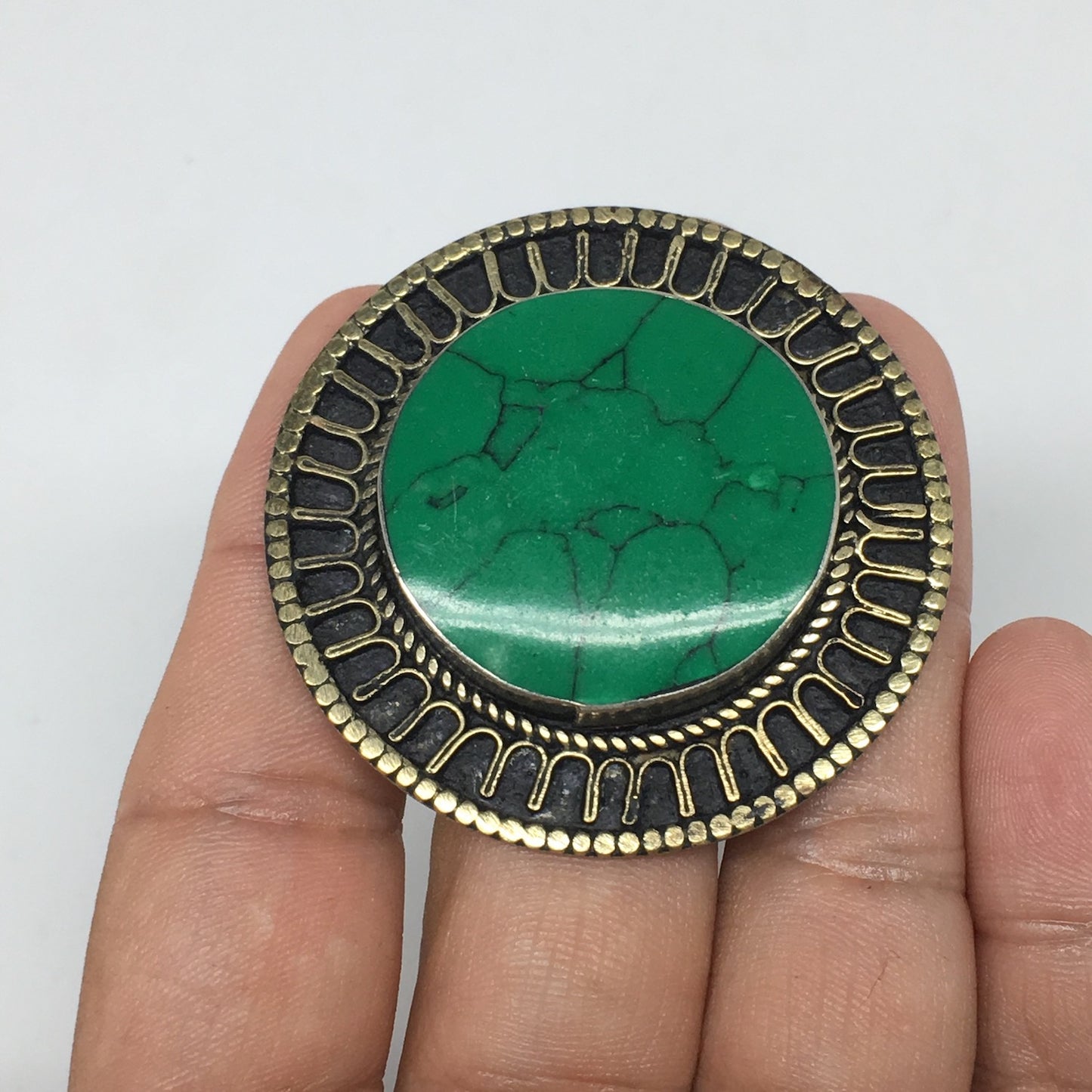 1.9"x0.3" Turkmen Ring Afghan Tribal Round Synthetic Green Turquoise,7,7.5,TR129