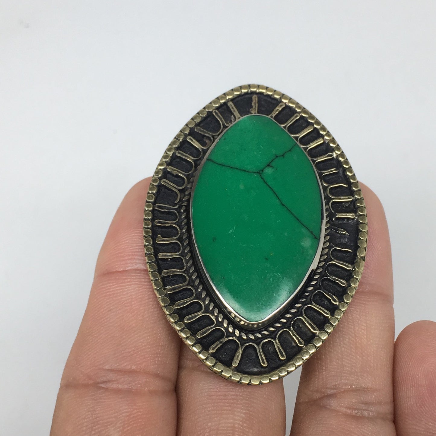 2.3"x1.6" Turkmen Ring Afghan Marquise Synthetic Green Turquoise,7.5,8,TR130