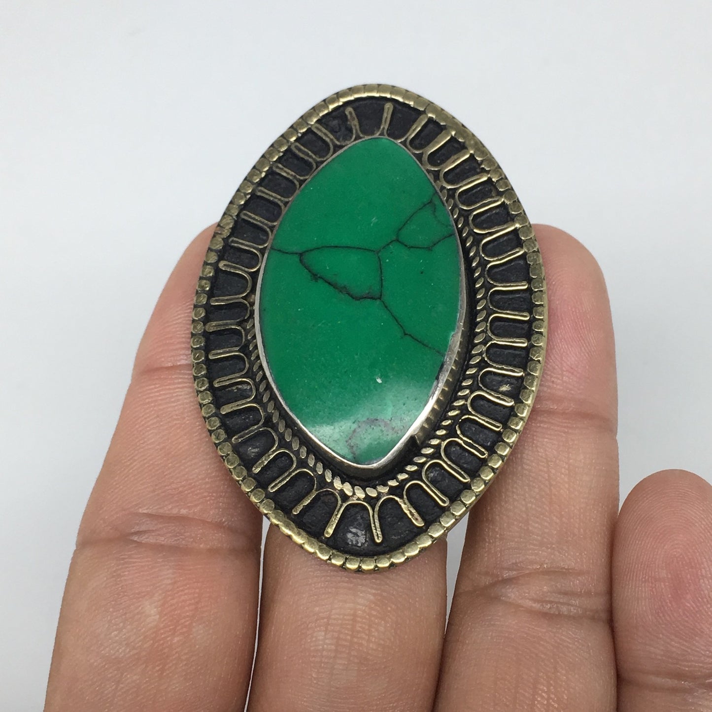 2.3"x1.6" Turkmen Ring Afghan Marquise Synthetic Green Turquoise,7.5,8,TR130