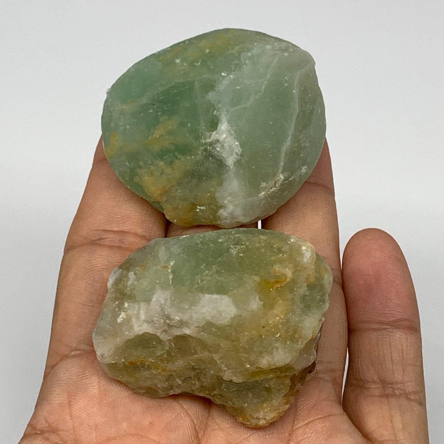 134.9g,1.6"-1.8", 2pcs, Fluorite Tumbled Rough/Semi- Polished @Mexico, B18708