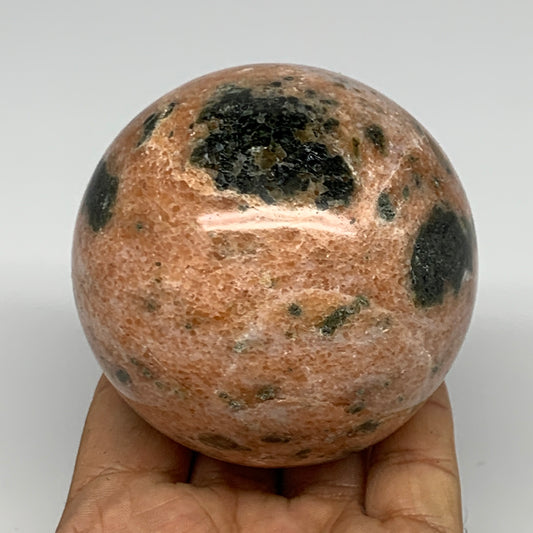 565g, 2.9"(73mm) Orange Calcite Sphere Ball Gemstone from Madagascar, B17186