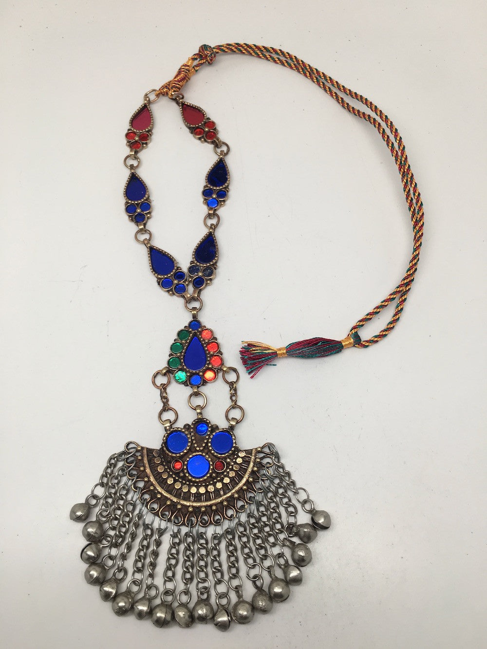 Handmade Afghan Tribal Kuchi Multi-Color Glass Bells Boho ATS Necklace, KN380